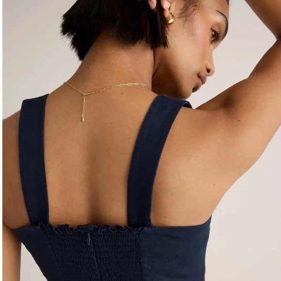 Quince Blue Square Neck Sleeveless Midi Linen Dress - Picture 2 of 3